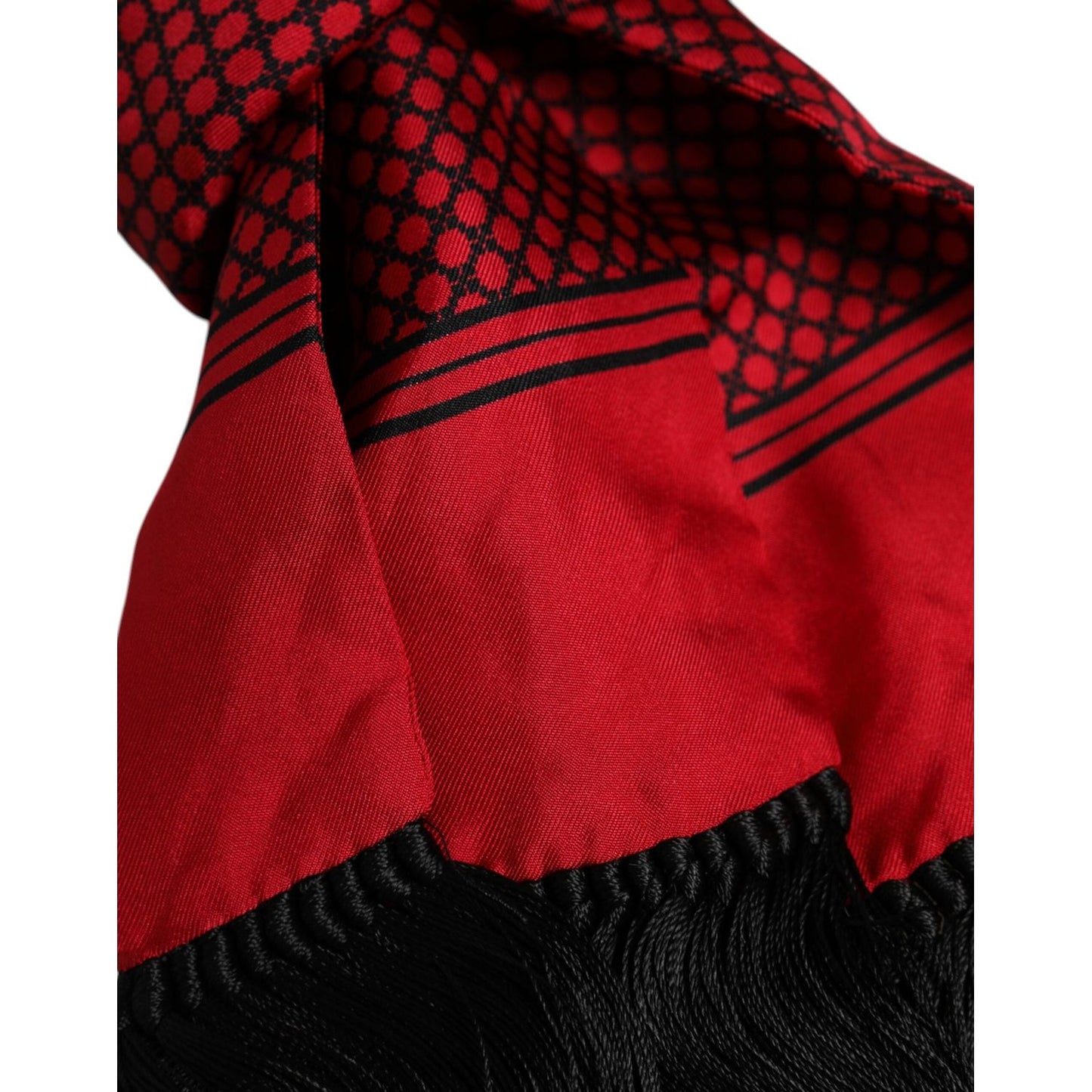 Dolce & Gabbana Red Dotted Silk Fringes Men Foulard Scarf MS7547