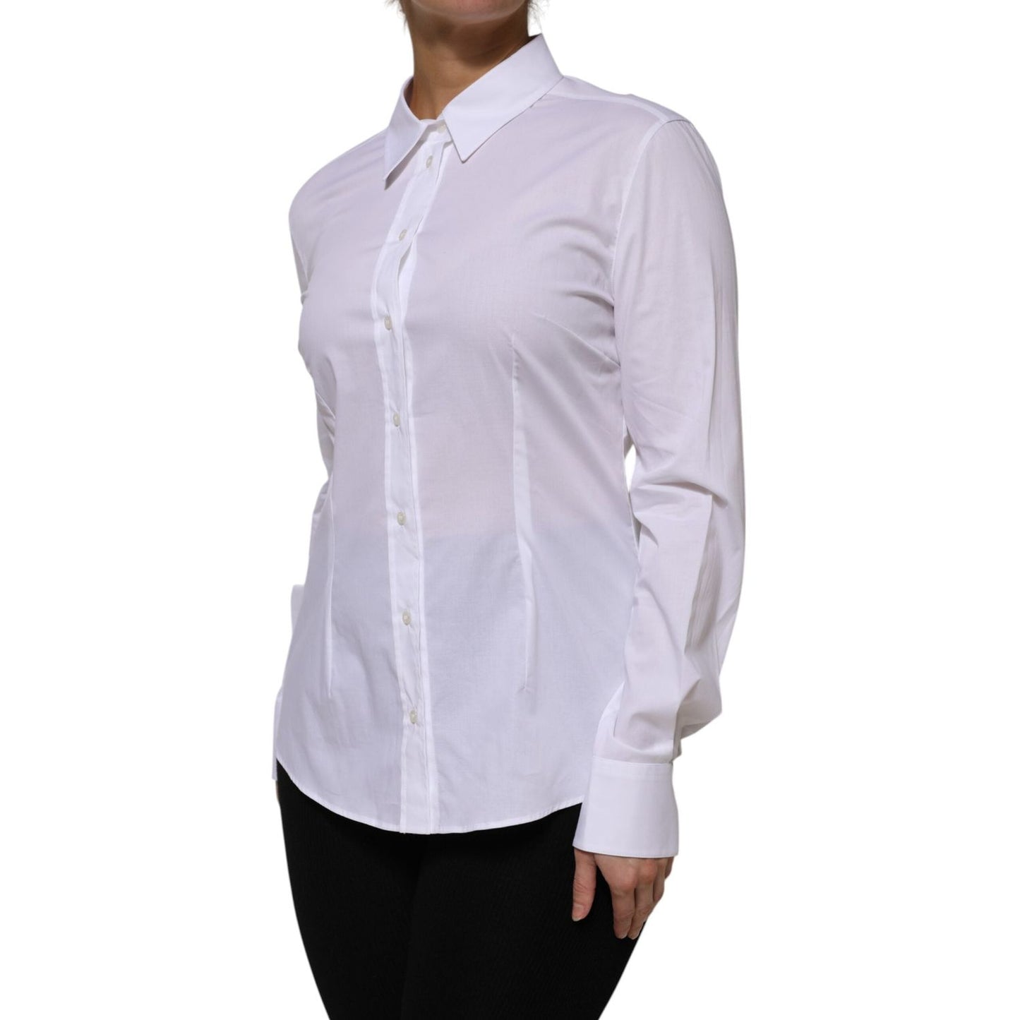 Dolce & Gabbana White Cotton Collared Long Sleeves Shirt Top TSH906730-46