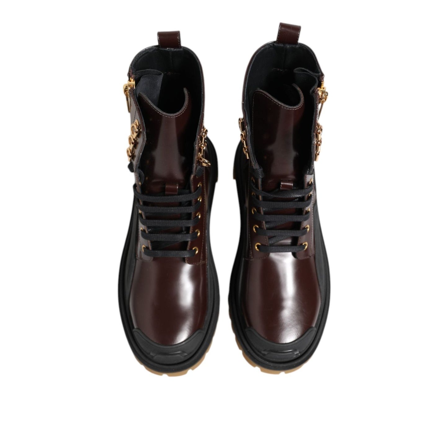 Dolce & Gabbana Brown Black Leather Boots Zipper Lace Up Shoes MV7397-40