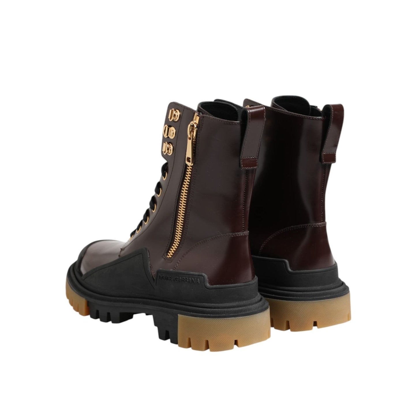 Dolce & Gabbana Brown Black Leather Boots Zipper Lace Up Shoes MV7397-40