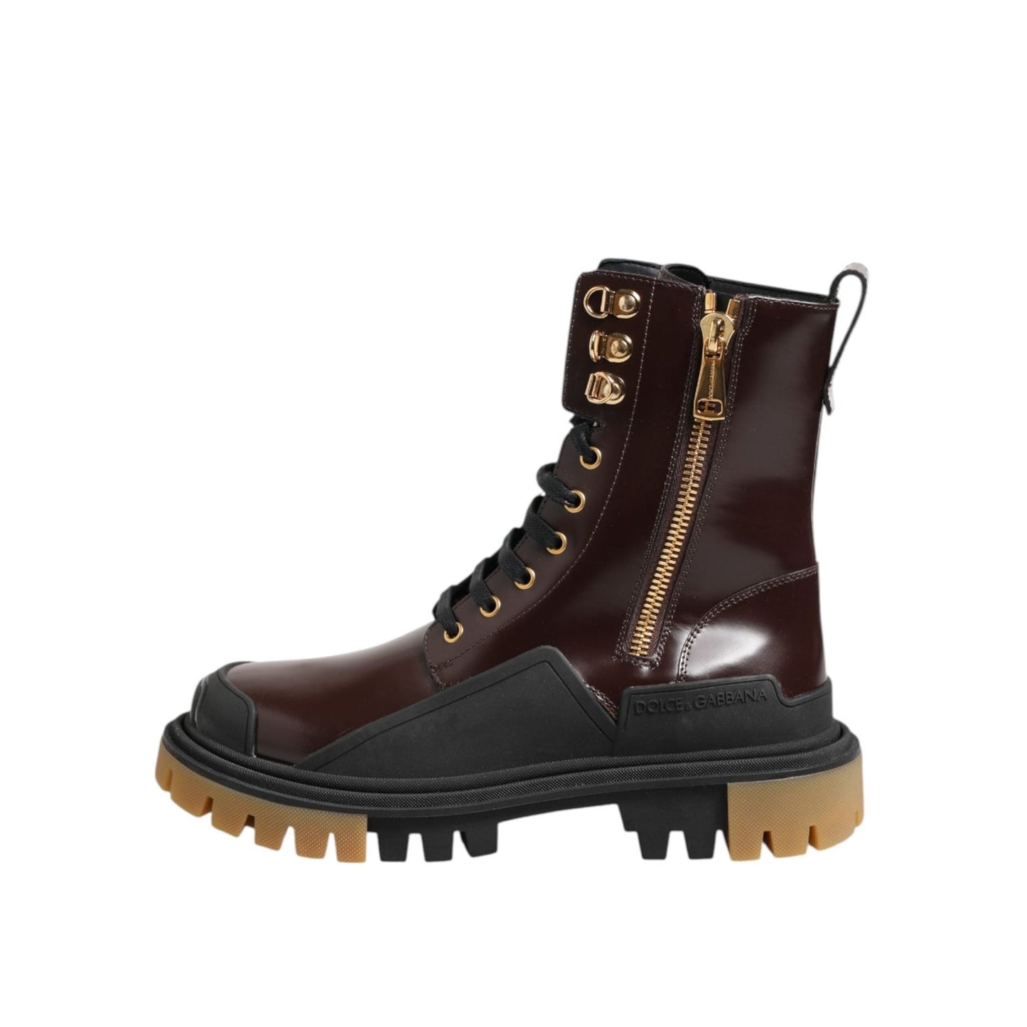 Dolce & Gabbana Brown Black Leather Boots Zipper Lace Up Shoes MV7397-40