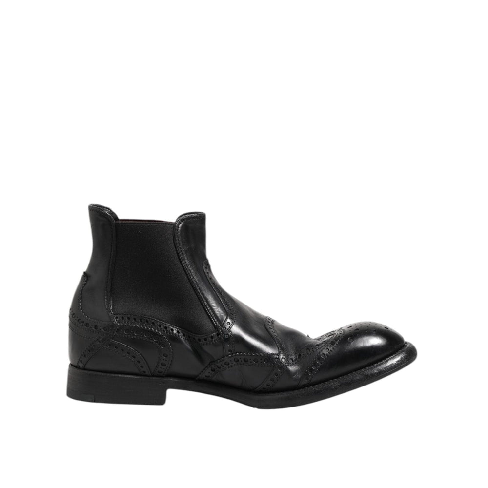 Dolce & Gabbana Black Leather Ankle Boots Slip On Shoes MV7402-40