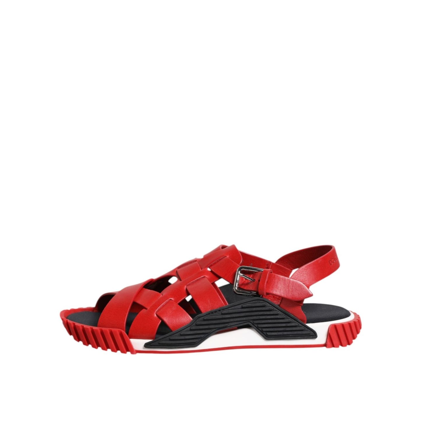 Dolce & Gabbana Red Black Leather Ankle Strap Sandals Shoes MV7315-43