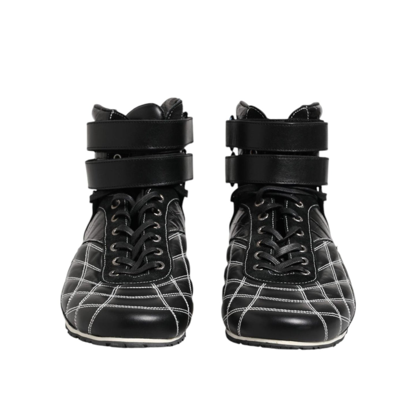 Dolce & Gabbana Black Quilted Leather Lace Up Sneakers Shoes