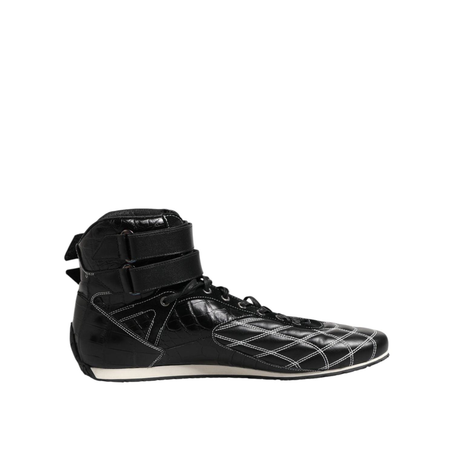 Dolce & Gabbana Black Quilted Leather Lace Up Sneakers Shoes