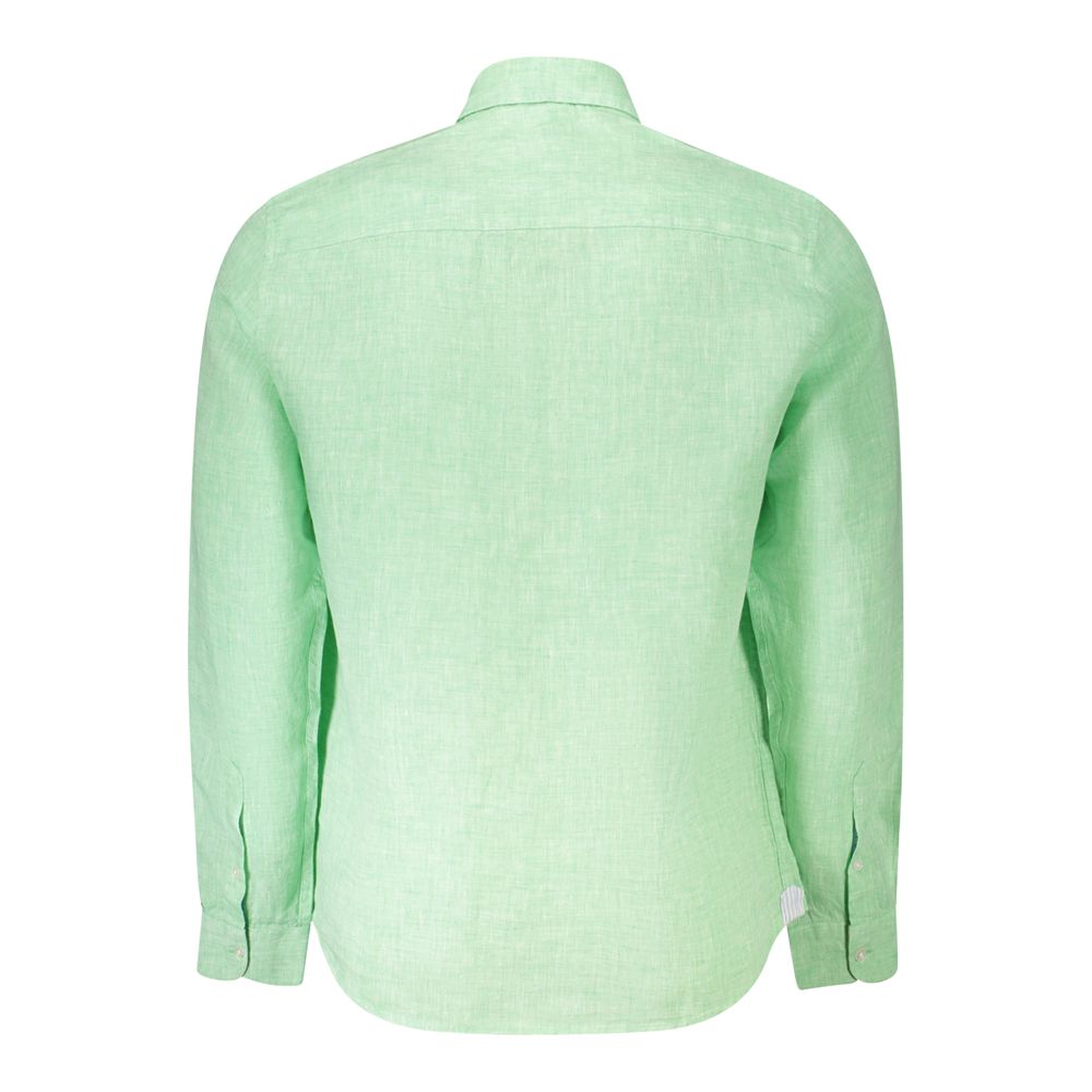 North Sails Green Linen Shirt with long sleeves, Italian collar, and logo embroidery shown from the back