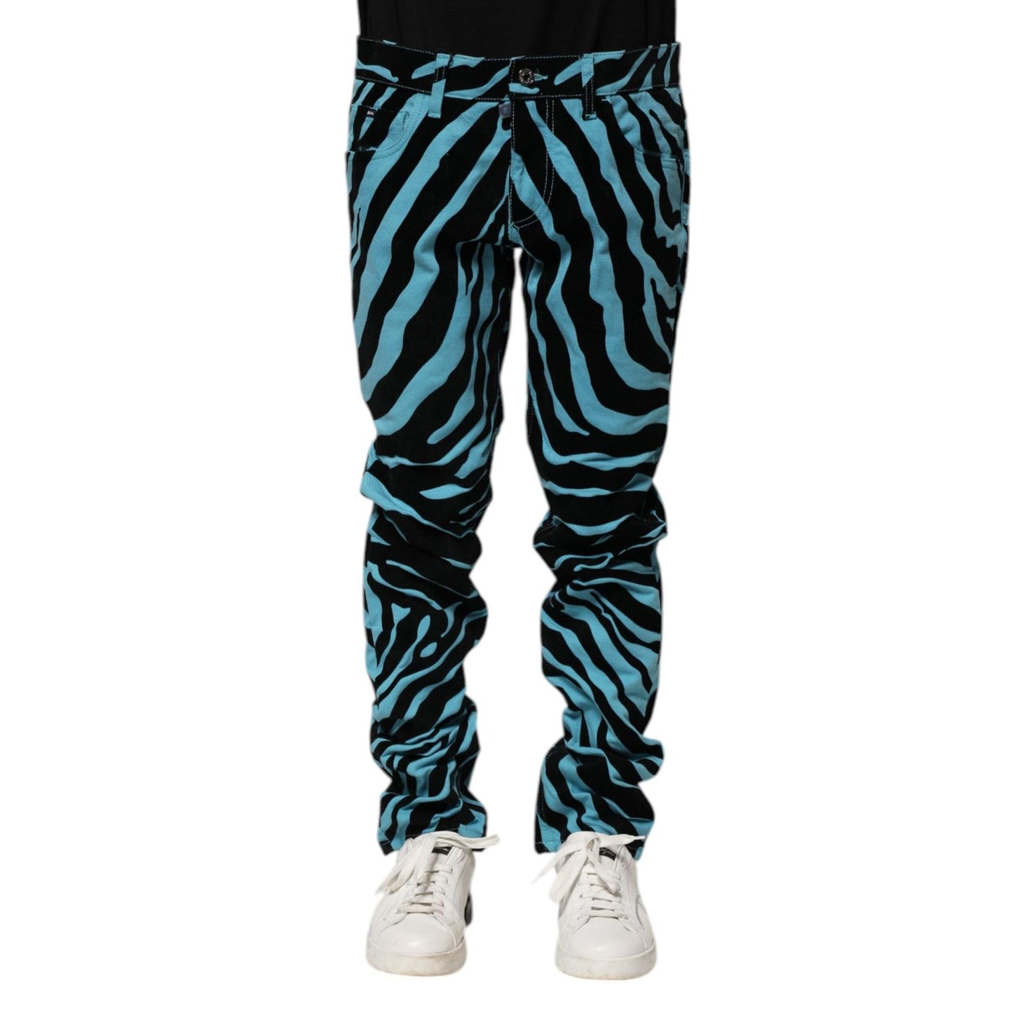 Dolce & Gabbana Blue Black Stripes Skinny Denim Jeans PAN75153-48