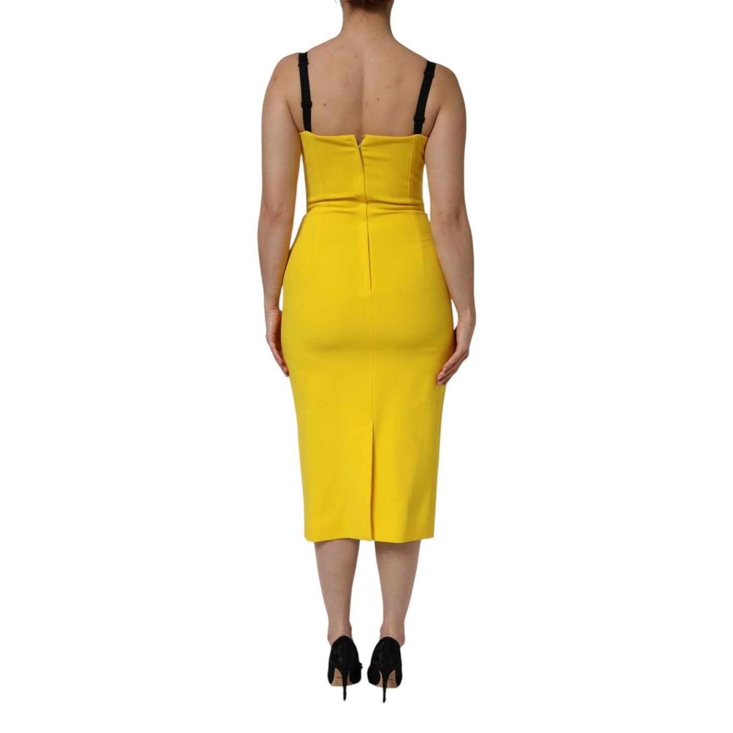 Dolce & Gabbana Yellow Polyester Sleeveless Sheath Midi Dress DR81750-42