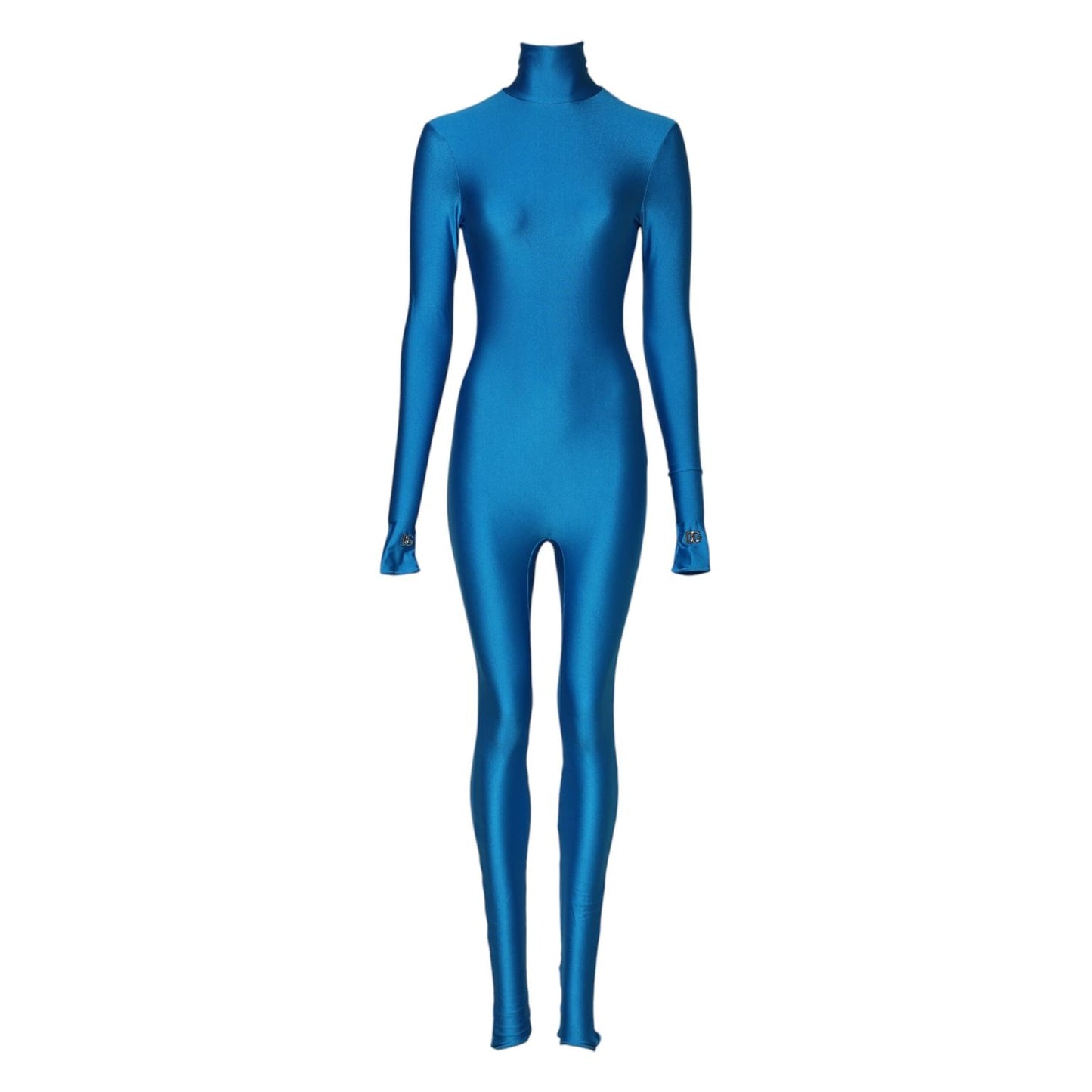 Dolce & Gabbana Blue Nylon Turtleneck Bodycon Jumpsuit Dress