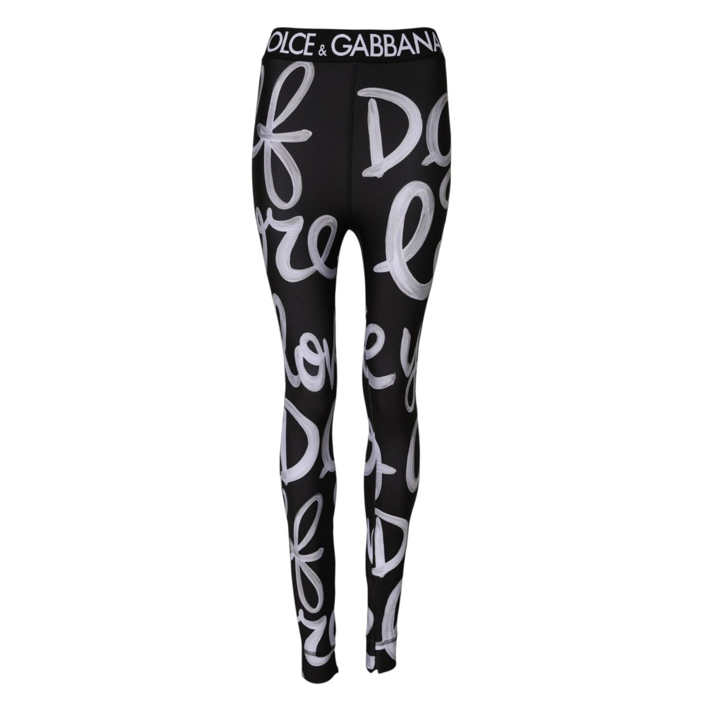 Dolce & Gabbana Black Polyester Logo Print Mid Waisted Pants PAN76300-38