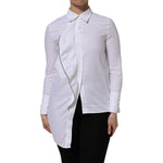 AGLINI White Cotton Collared Long Sleeves Ruffle Top Shirt TSH90562-38