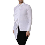 AGLINI White Cotton Collared Long Sleeves Ruffle Top Shirt TSH90562-38