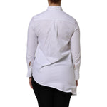 AGLINI White Cotton Collared Long Sleeves Ruffle Top Shirt TSH90562-38