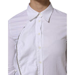 AGLINI White Cotton Collared Long Sleeves Ruffle Top Shirt TSH90562-38