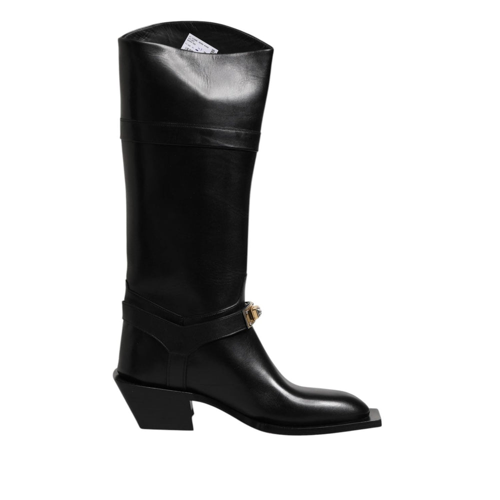 Dolce & Gabbana Black Leather High Boots Flats Shoes MV7534-43