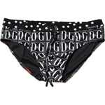 Dolce & Gabbana Black Floral Logo Beachwear Men Brief Swimwear BIK1496-4