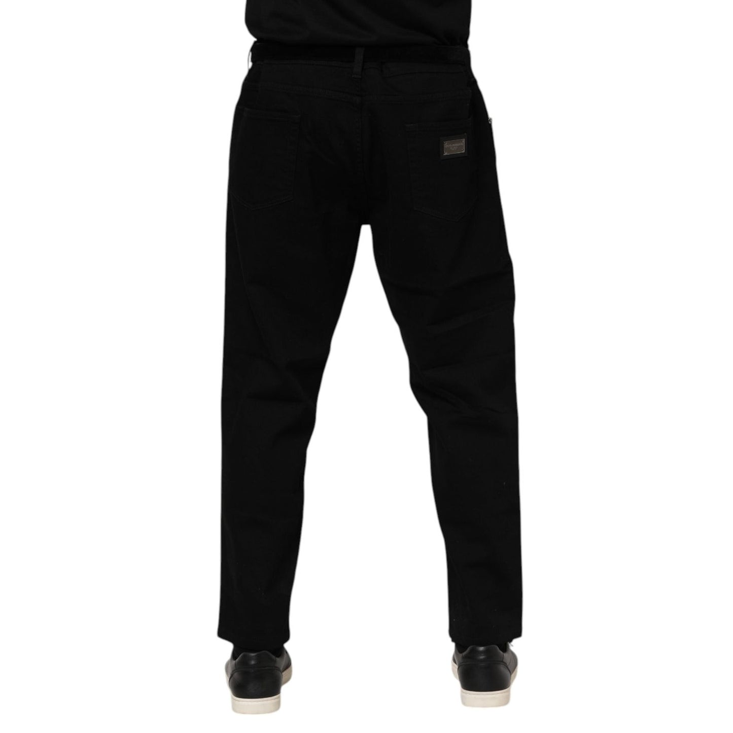 Dolce & Gabbana Black Cotton Logo Plaque Denim Jeans