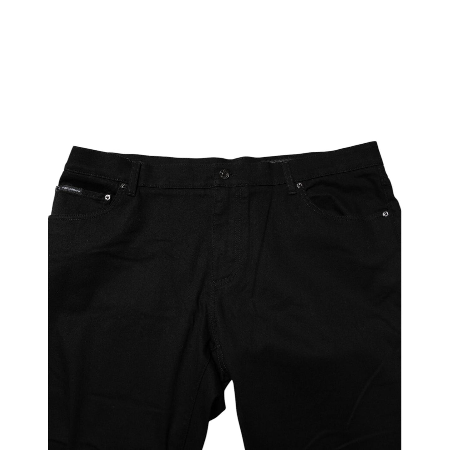 Dolce & Gabbana Black Cotton Logo Plaque Denim Jeans