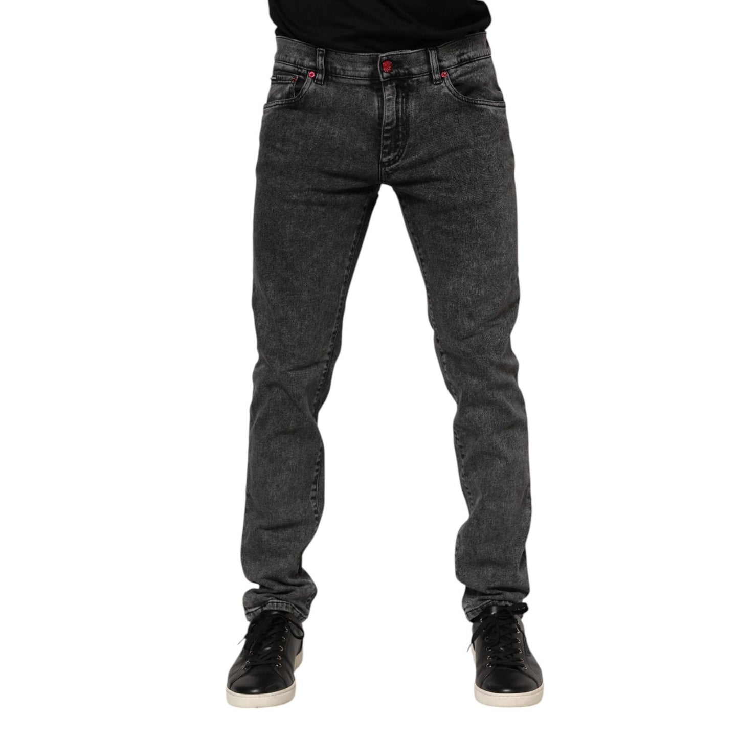 Dolce & Gabbana Black Washed Cotton Logo Plaque Denim Jeans