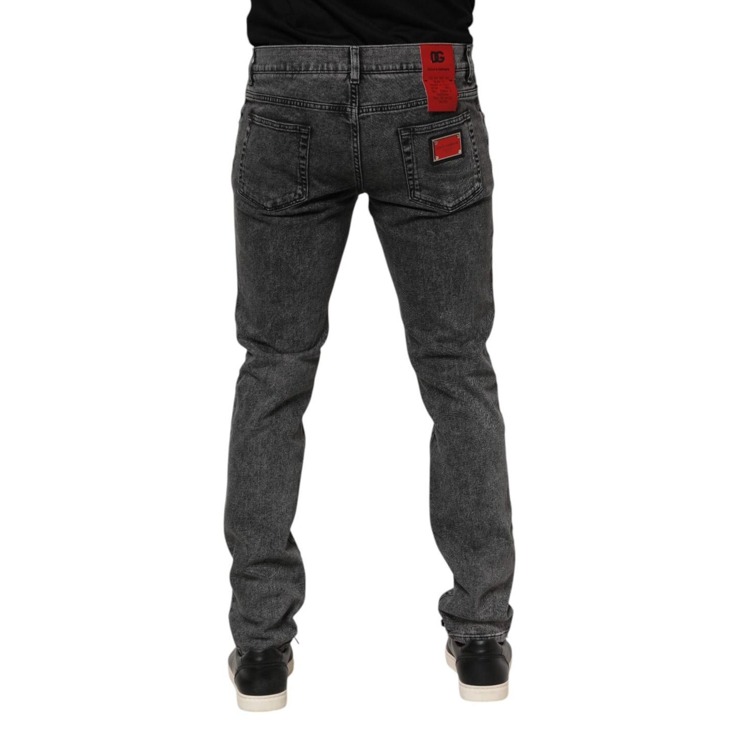 Dolce & Gabbana Black Washed Cotton Logo Plaque Denim Jeans