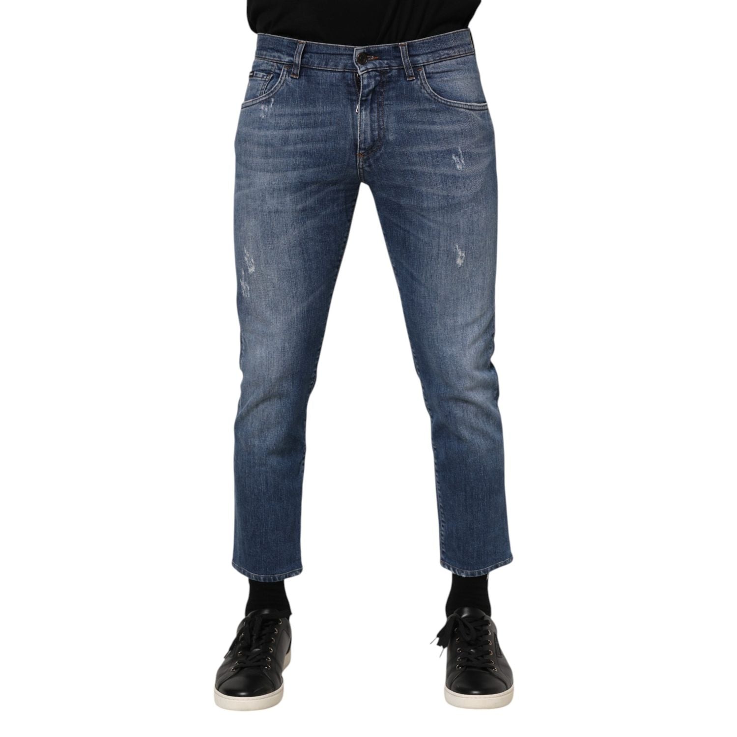 Dolce & Gabbana Blue Cotton Logo Plaque Denim Jeans