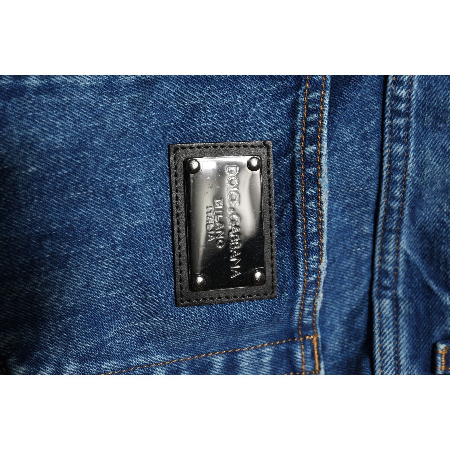 Dolce & Gabbana Blue Cotton Logo Plaque Denim Jeans