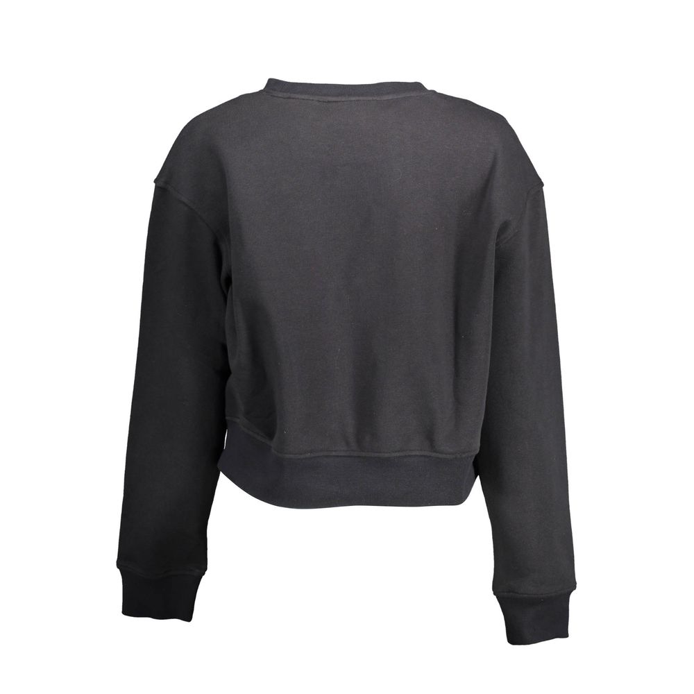 Back view of a Calvin Klein Black Cotton Women Sweater with long sleeves and round neck, showcasing modern style and comfort.