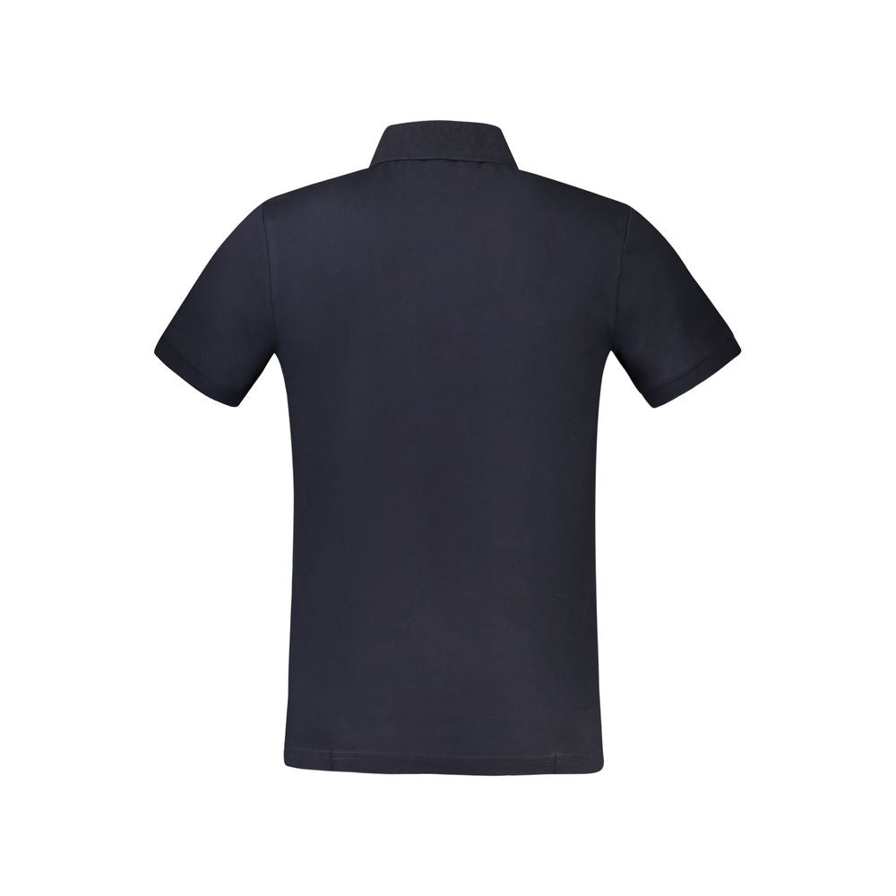 Back view of Hugo Boss Blue Cotton Polo Shirt, short sleeve, slim fit with 2 buttons and logo embroidery.