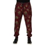 Dolce & Gabbana Burgundy Peacock Feather Print Jogger Pants