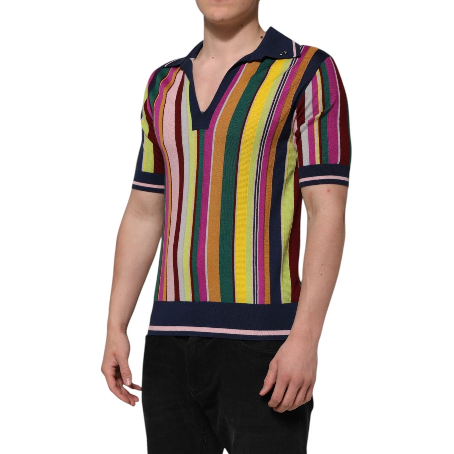 Dolce & Gabbana Multicolor Stripes Collared Men Polo T-shirt THS90357-48