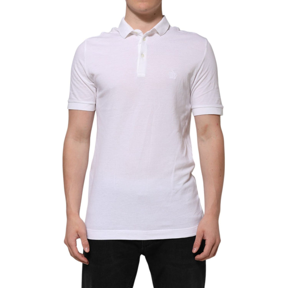 Dolce & Gabbana White Collared Men Short Sleeve Crown T-shirt TSH86382-50