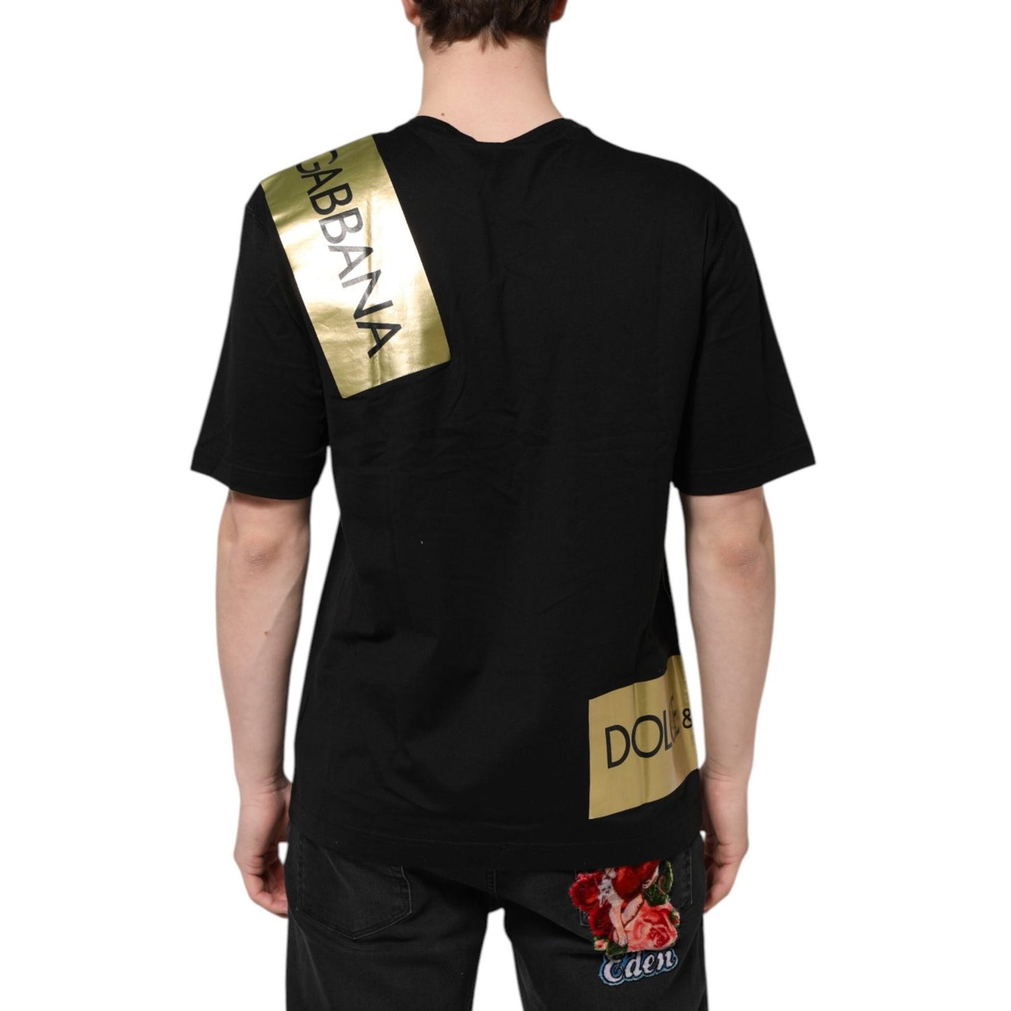 Dolce & Gabbana Black Logo Tape Cotton Men Crew Neck T-shirt TSH90491-44