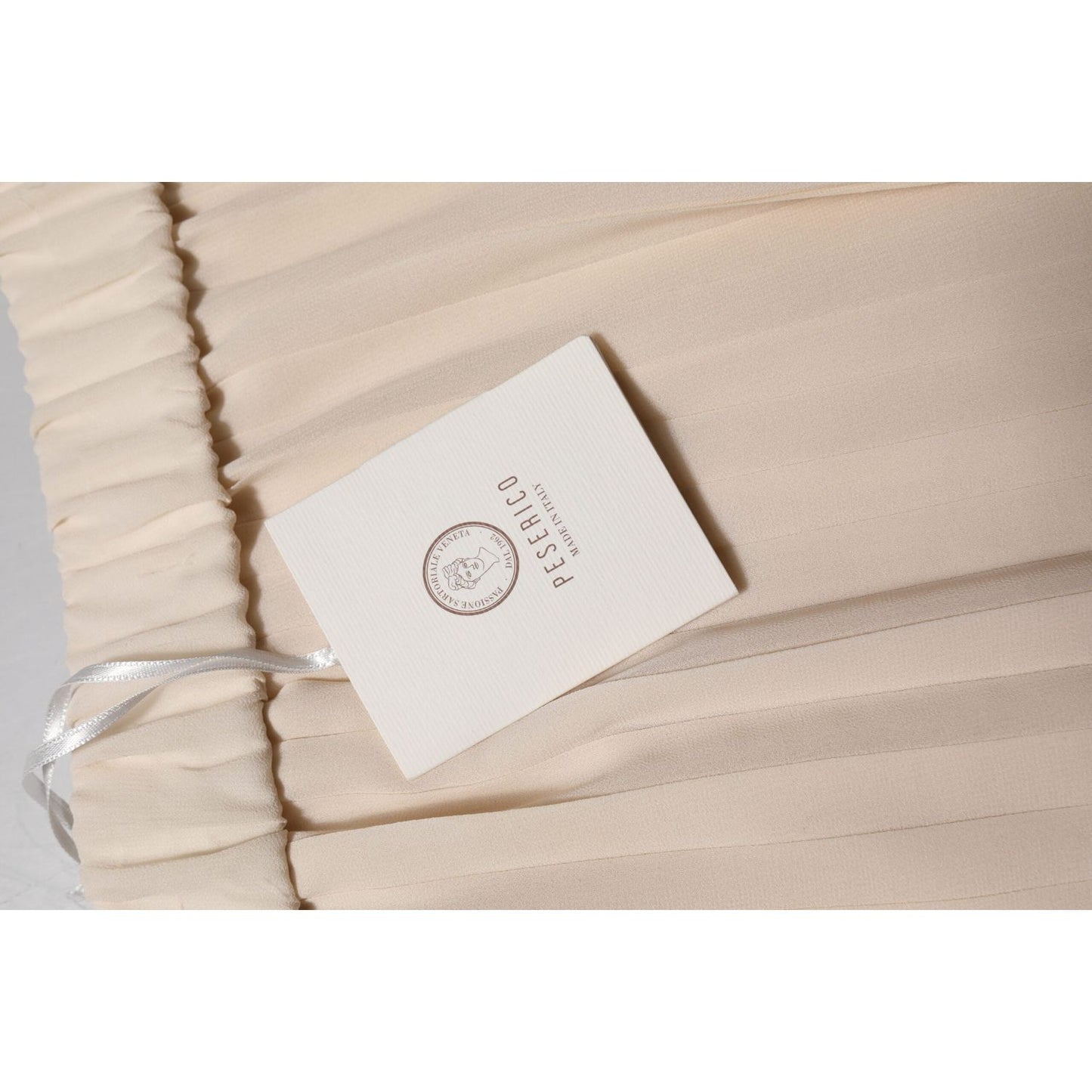 Peserico Beige Polyester Pleated A-line High Waist Midi Skirt