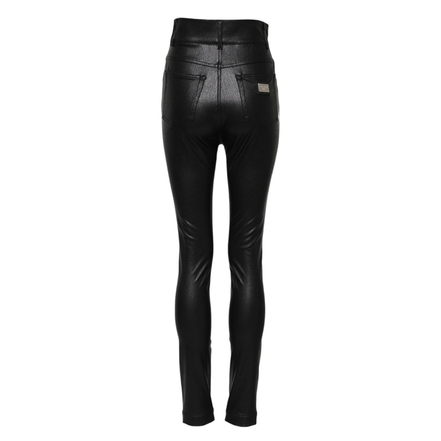 Dolce & Gabbana Black Leather High Waist Slim Fit Pants