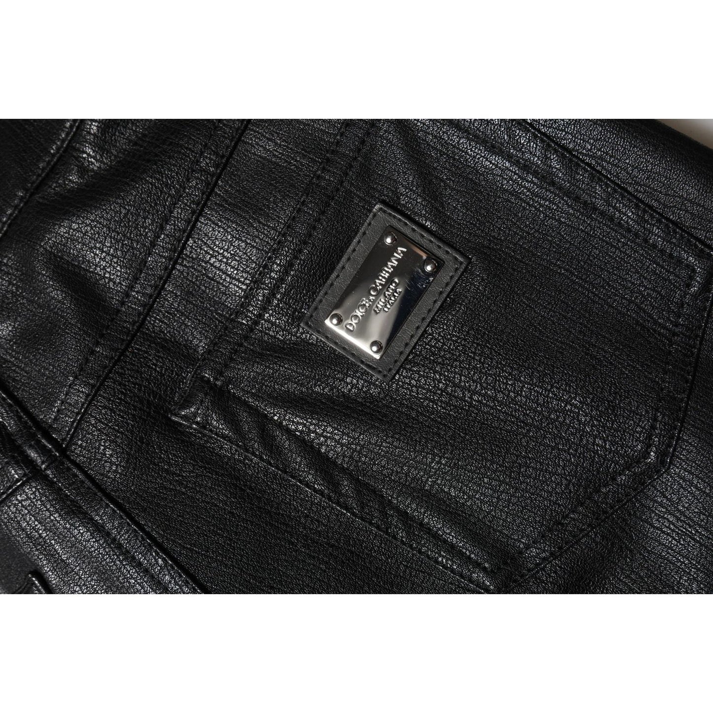 Dolce & Gabbana Black Leather High Waist Slim Fit Pants