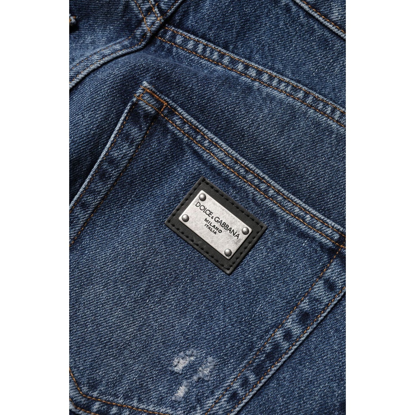 Dolce & Gabbana Blue Cotton Wide Leg Tattered Denim Jeans PAN75976-36