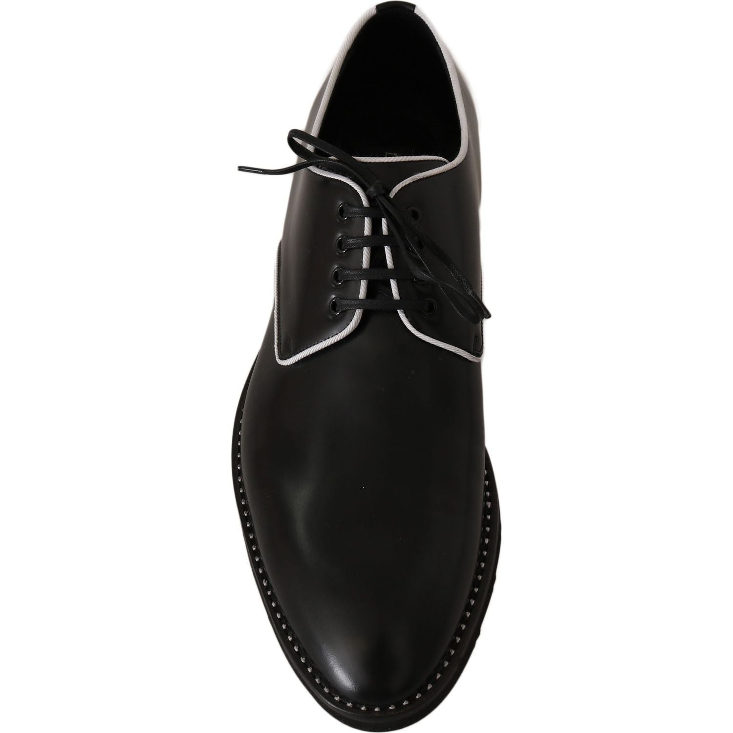 Dolce & Gabbana Black Leather White Line Dress Derby Shoes