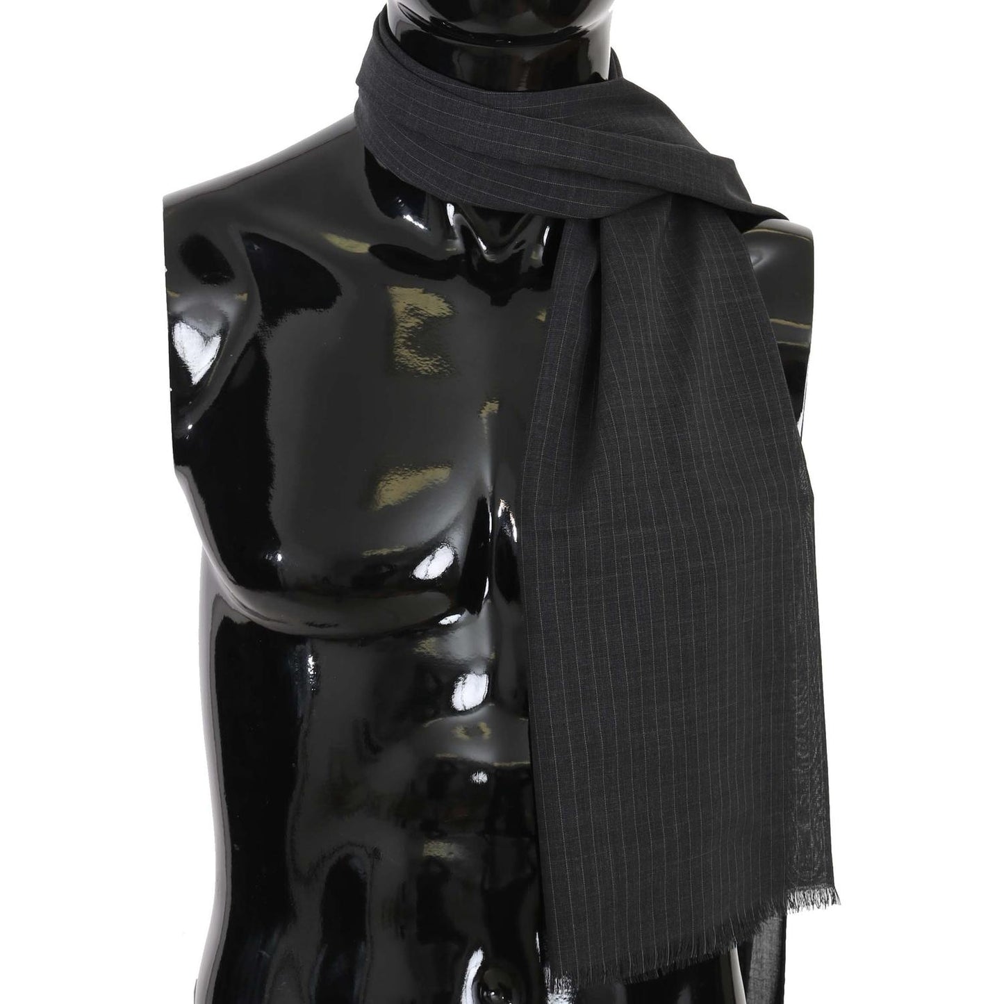 Dolce & Gabbana Gray 100% Wool Striped Pattern Wrap Scarf MS5180