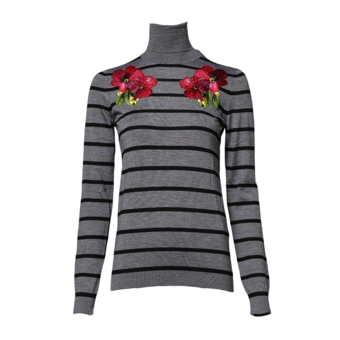 Dolce & Gabbana Gray Floral Embroidery Pullover Sweater TSH86606-36