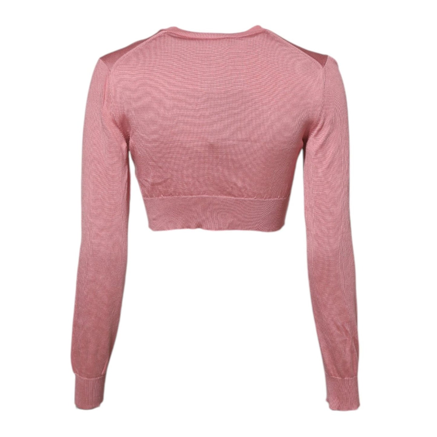 Dolce & Gabbana Pink Silk Cropped Crew Neck Cardigan Sweater TSH86608-38