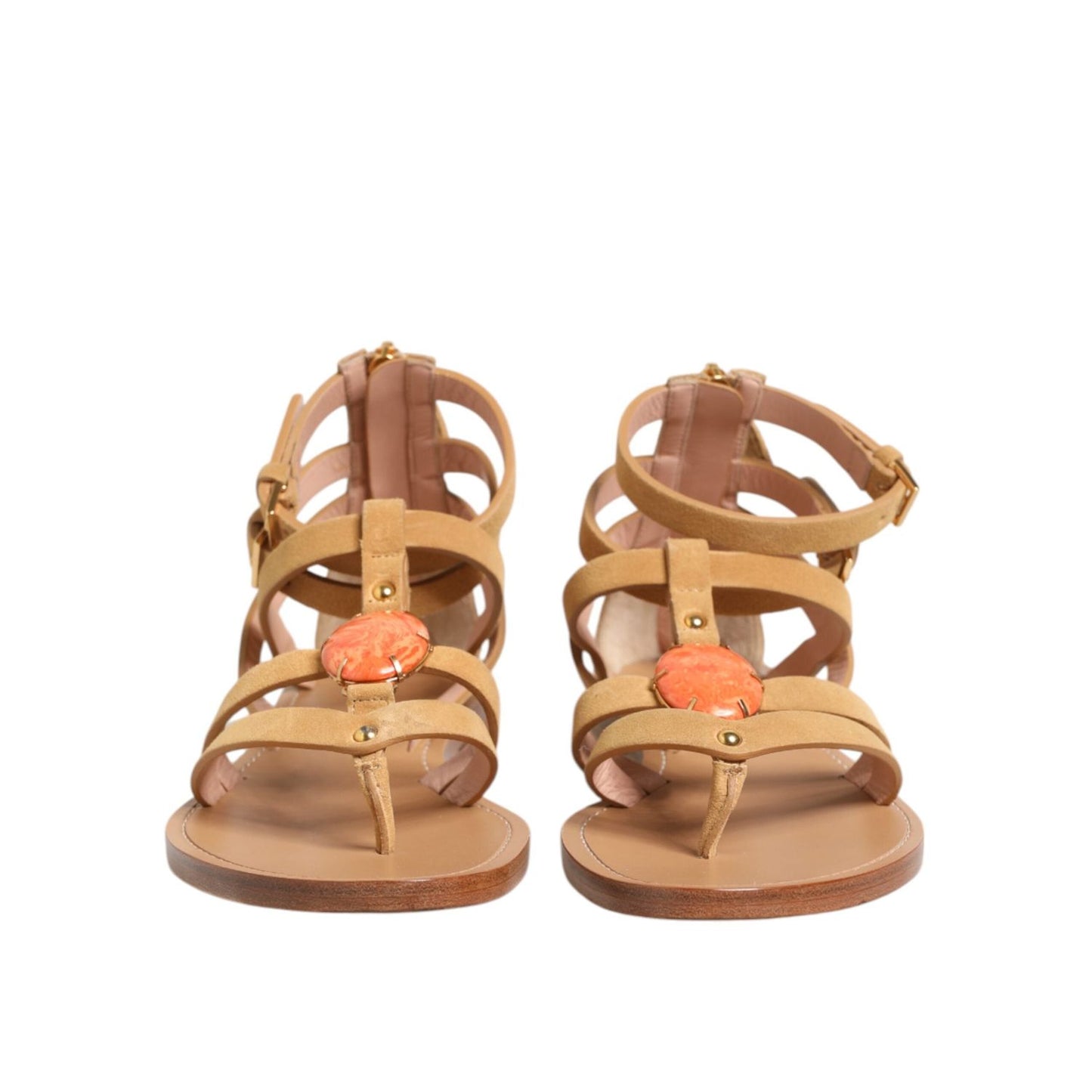 Alberta Ferretti Brown Flip Flops Zipper Ankle Strap Shoes LA12606-38