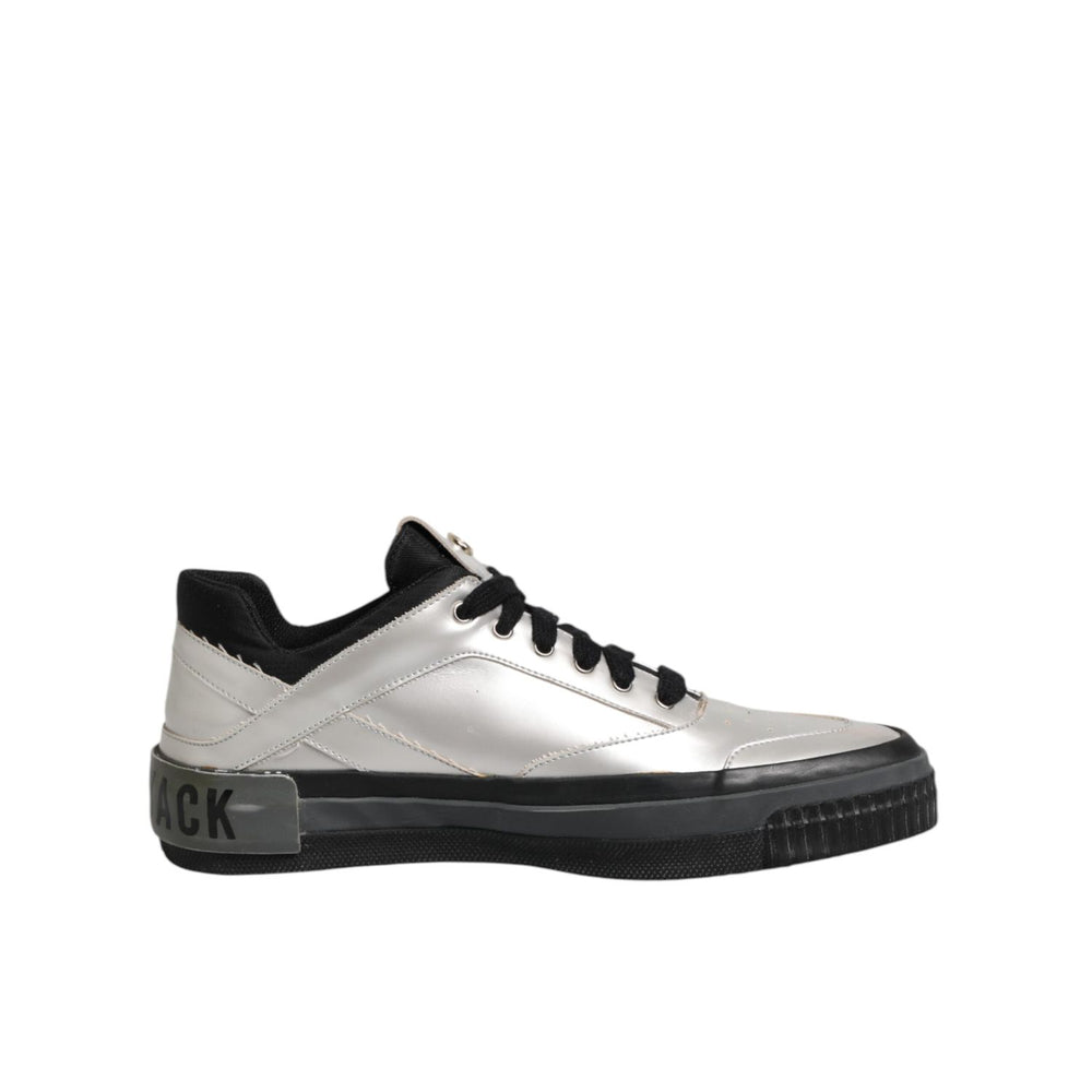 HIDE & JACK Silver Leather Lace Up Low Top Sneakers Shoes LA12576-37