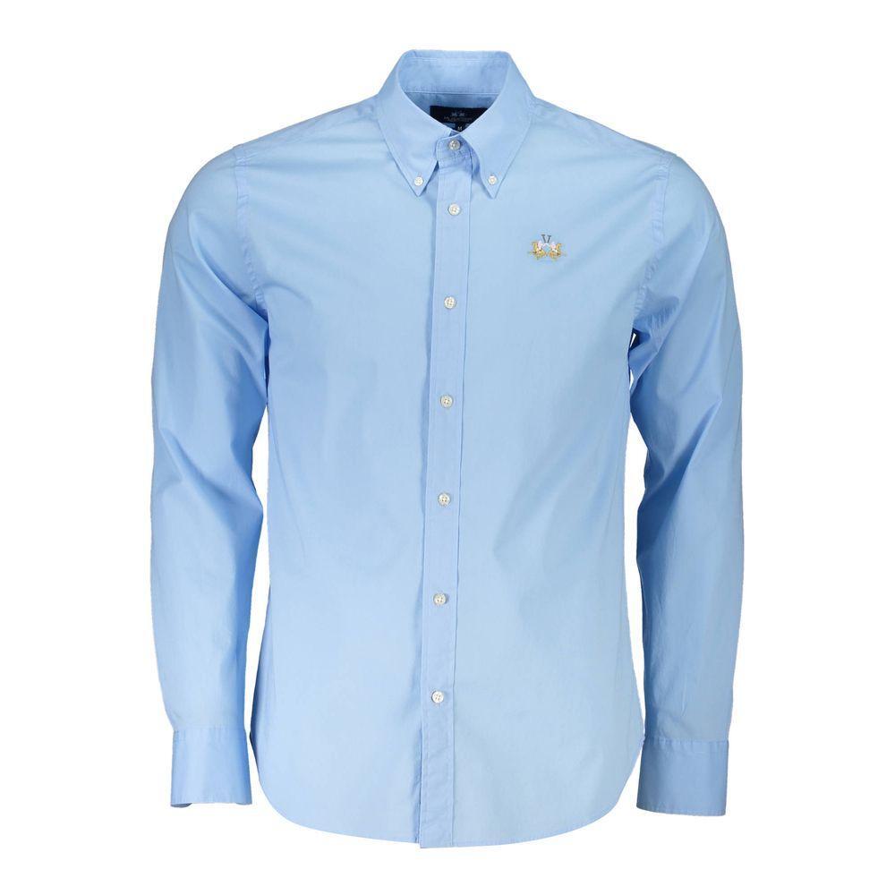 La Martina Blue Cotton Shirt LA-26387-XXL