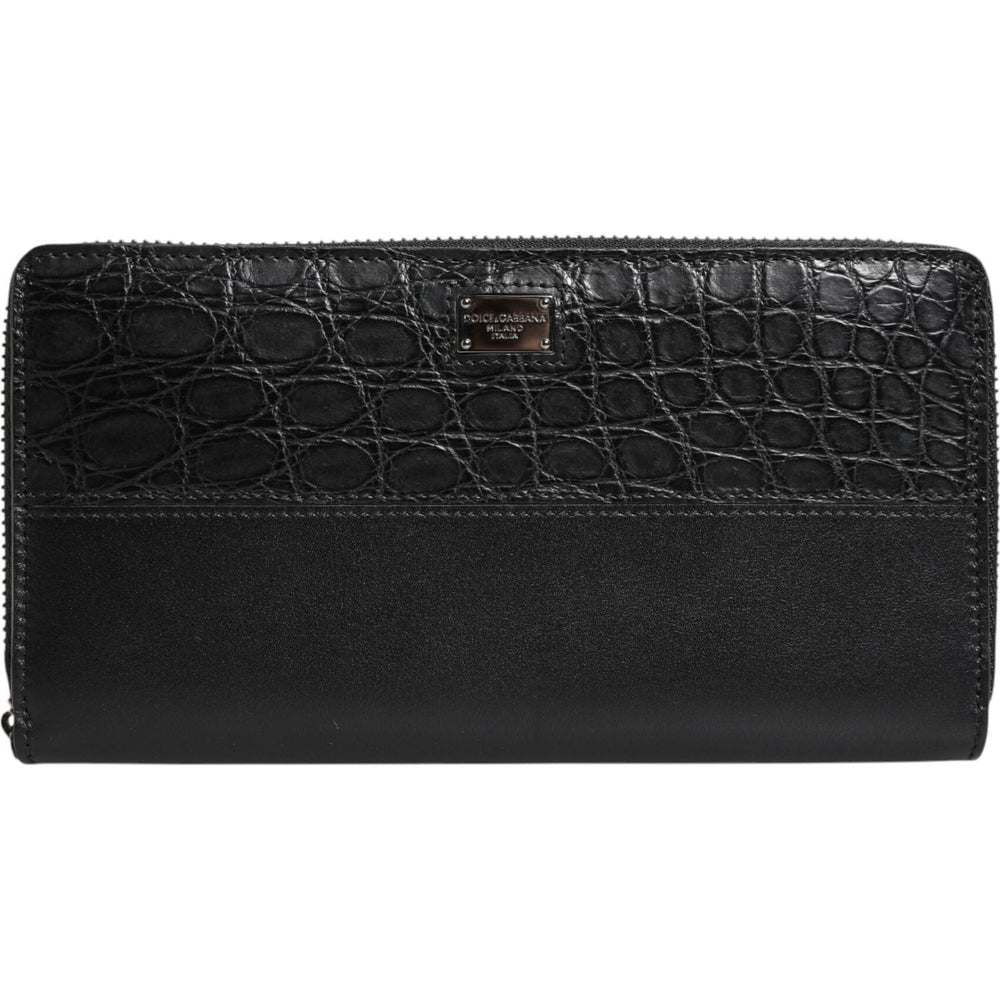 Dolce & Gabbana Black Leather Logo Plaque Zip Around Continental Wallet BAG4574