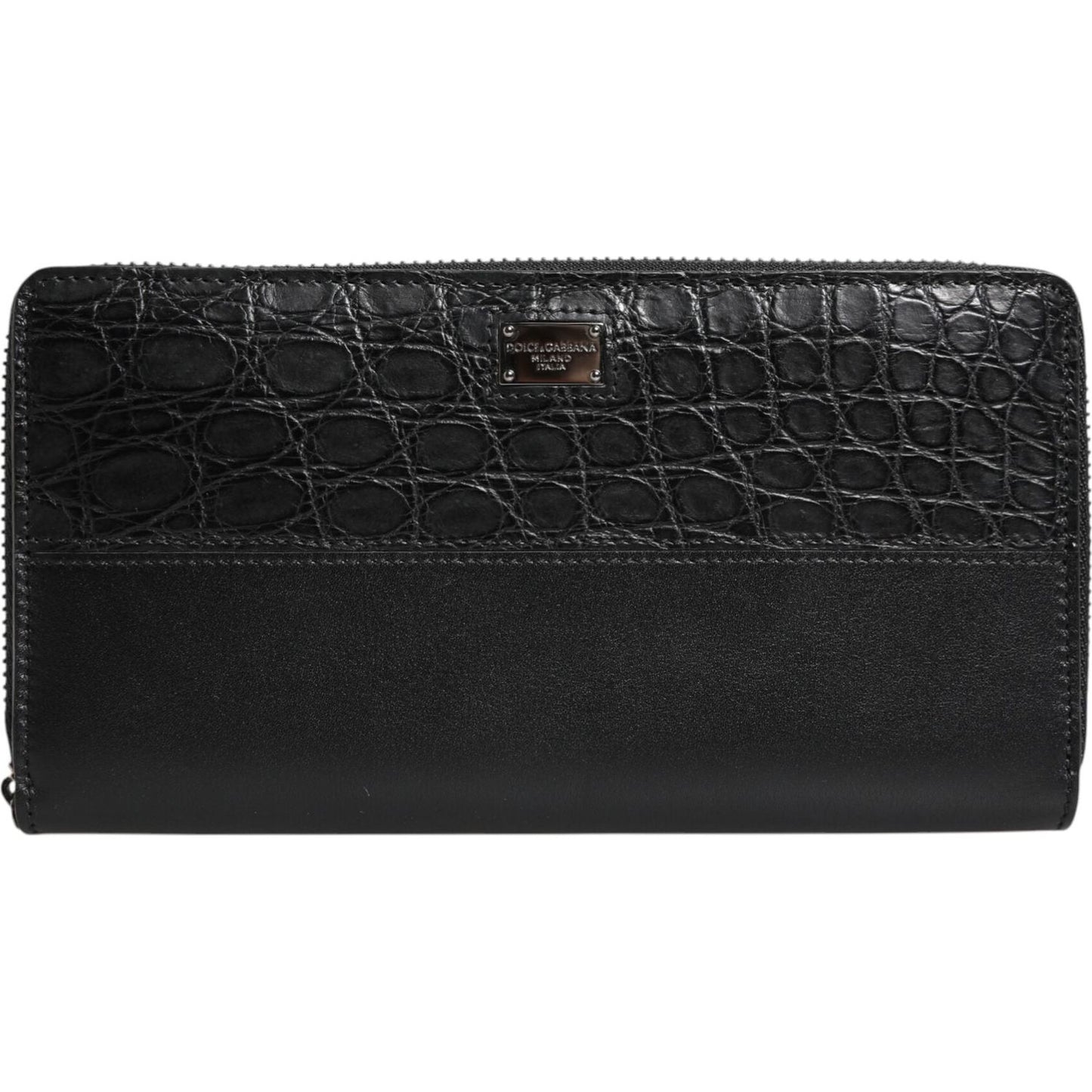 Dolce & Gabbana Black Leather Logo Plaque Zip Around Continental Wallet BAG4574