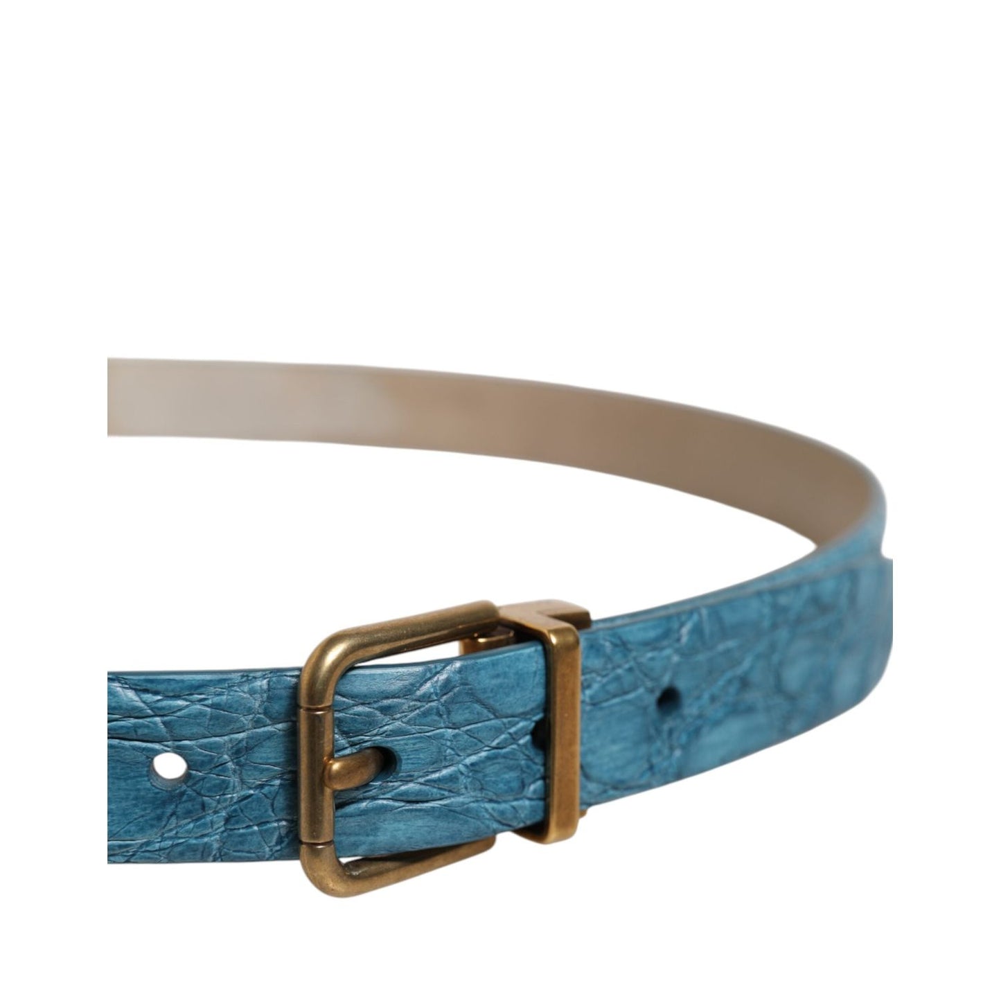 Dolce & Gabbana Blue Leather Classic Gold Metal Buckle Belt BEL9458-95