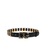Dolce & Gabbana Black Leather Eyelet Crystal DG Buckle Belt WMB555-70