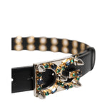 Dolce & Gabbana Black Leather Eyelet Crystal DG Buckle Belt WMB555-70