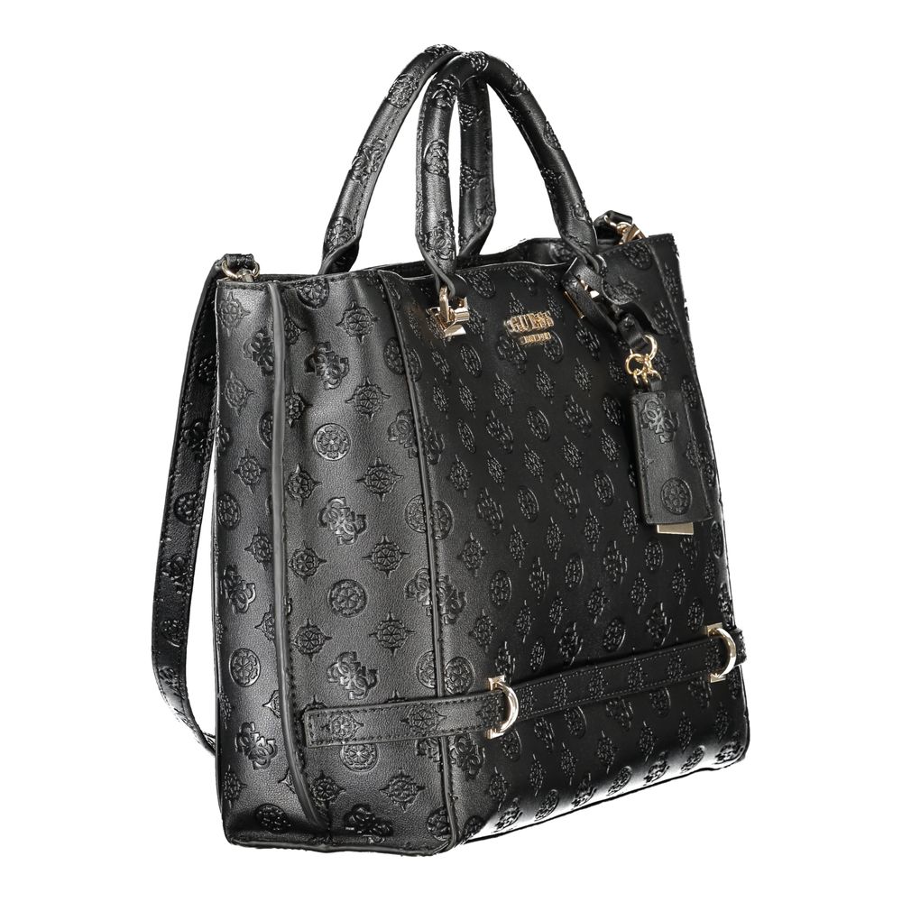 Alt Tag: Guess Jeans Black Polyethylene Women Handbag featuring elegant handles and detachable shoulder strap, stylish and functional.