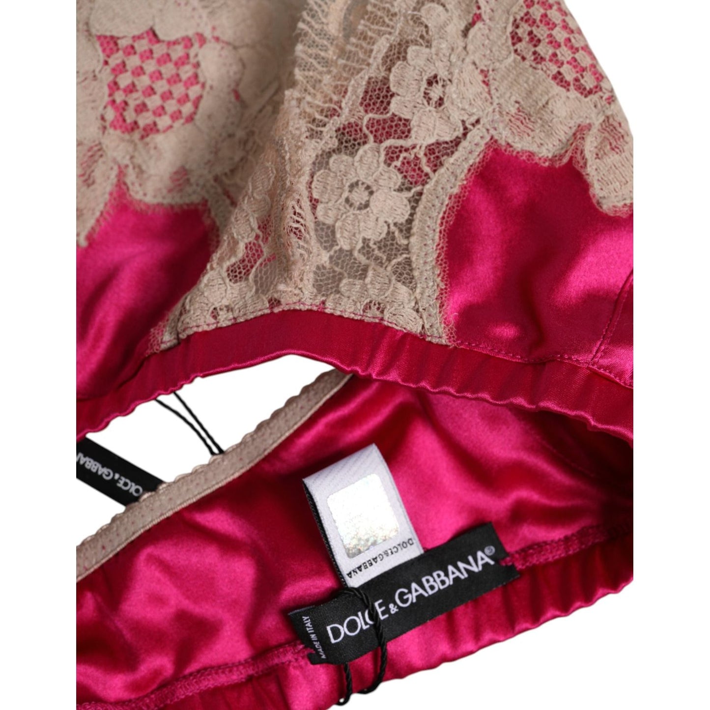 Dolce & Gabbana Magenta Floral Lace Silk Non Wire Bra Underwear BIK1409-2